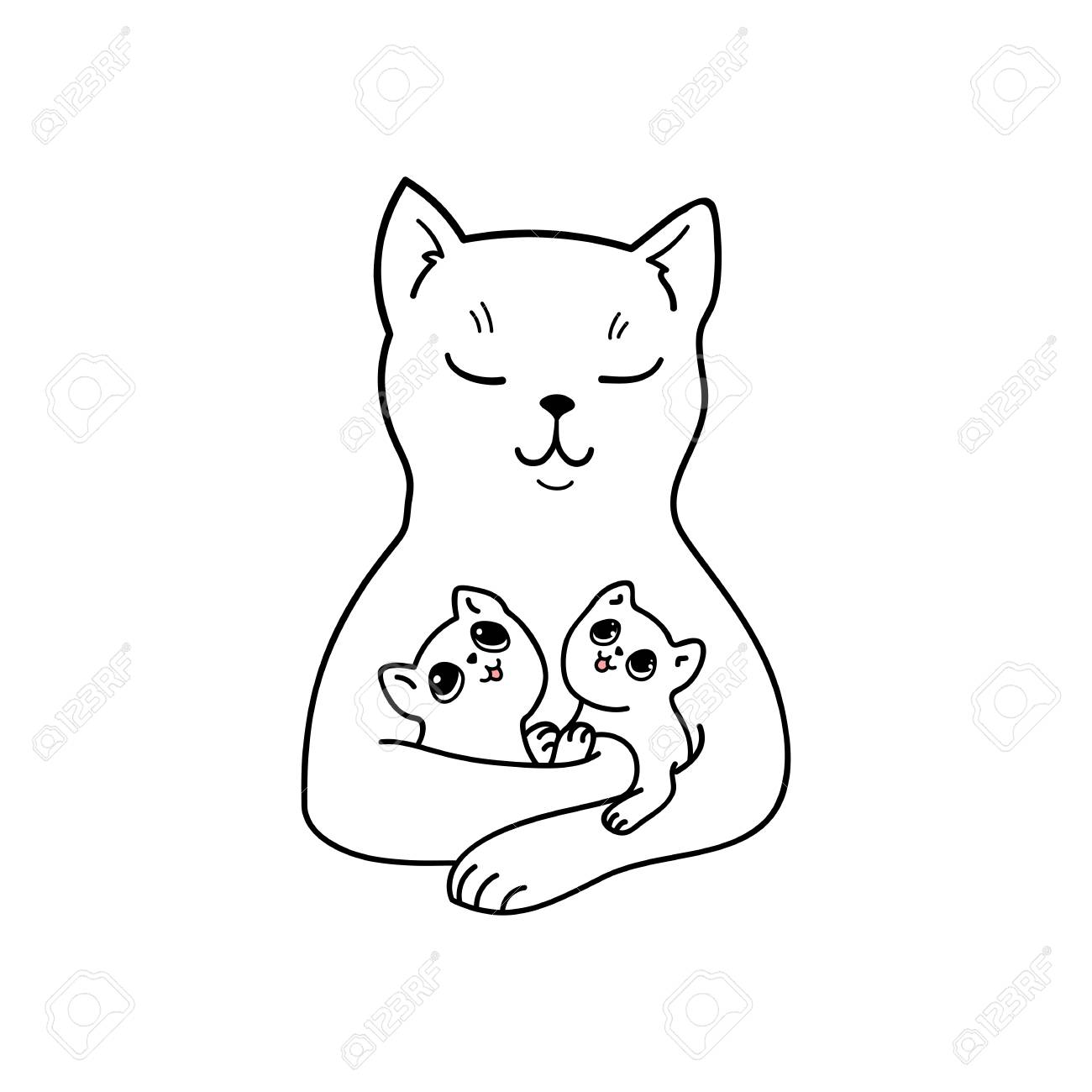 Mere Chat Avec Ses Chatons Adorables Element De Design Vectoriel Clip Art Libres De Droits Vecteurs Et Illustration Image