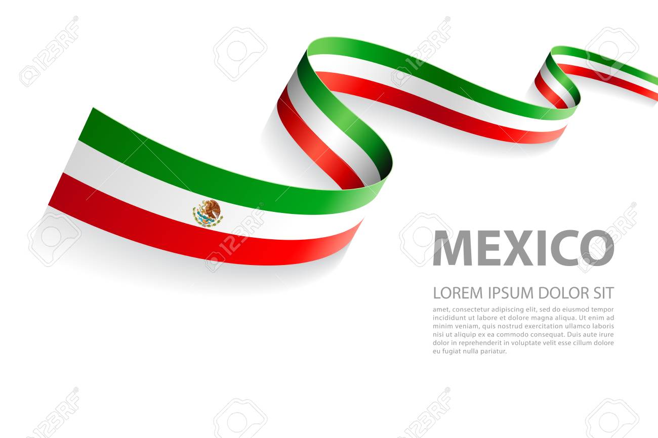 vector illustration banner with mexican flag colors in a perspective