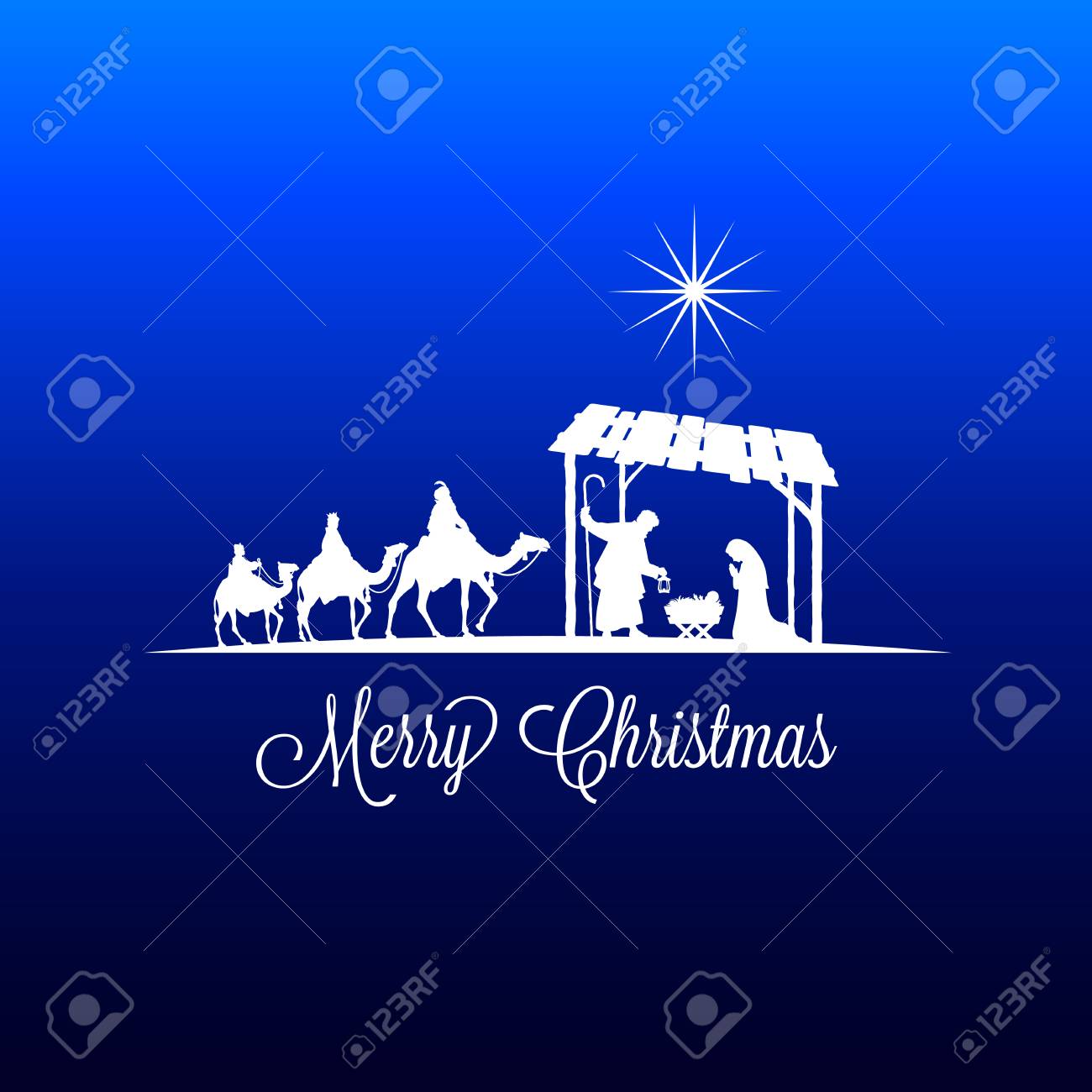 Sfondi Natalizi Nativita.Vettoriale Elevato Dettaglio Nativita Di Natale Scena Di Natale Con La Grafica Di Stelle Cadenti Testo Di Buon Natale Su Uno Sfondo Blu Image 85862379