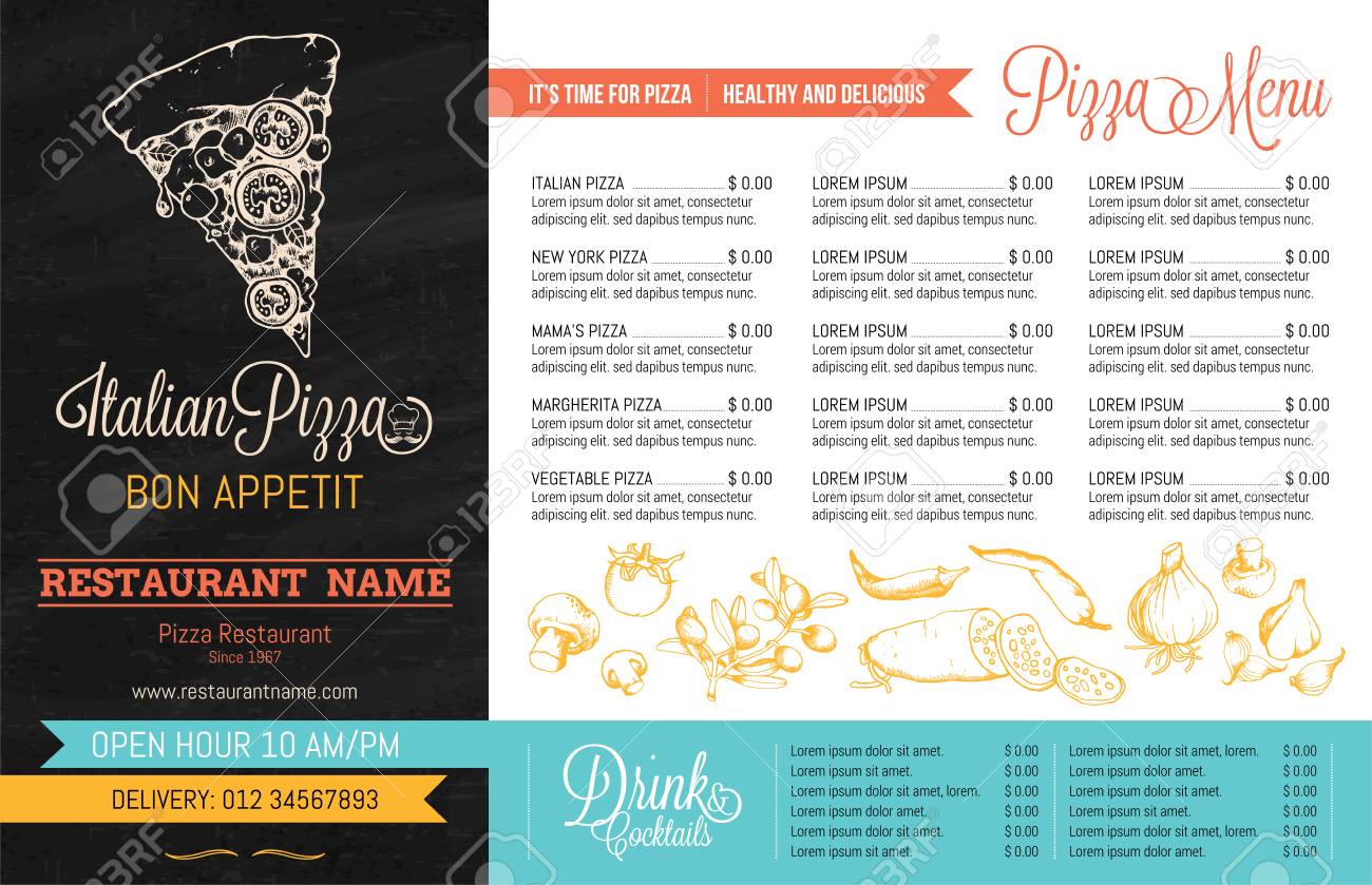 restaurant menu template with hand drawn high detail vector italian menu template