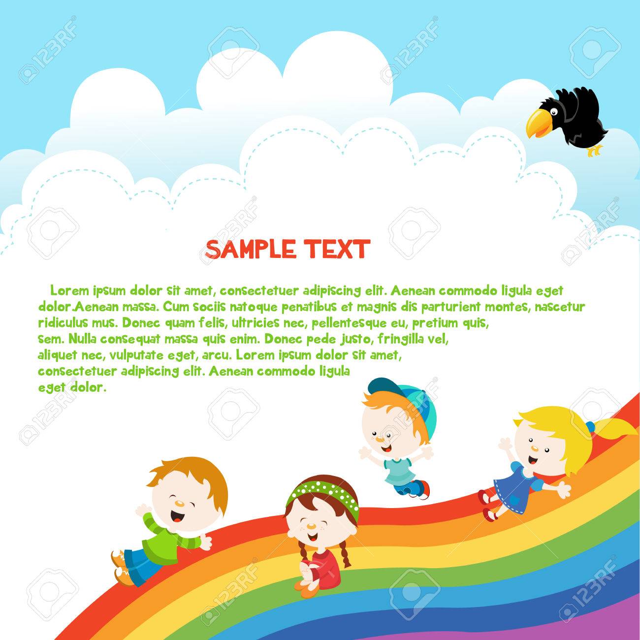 kids enjoying rainbow template royalty free cliparts vectors and