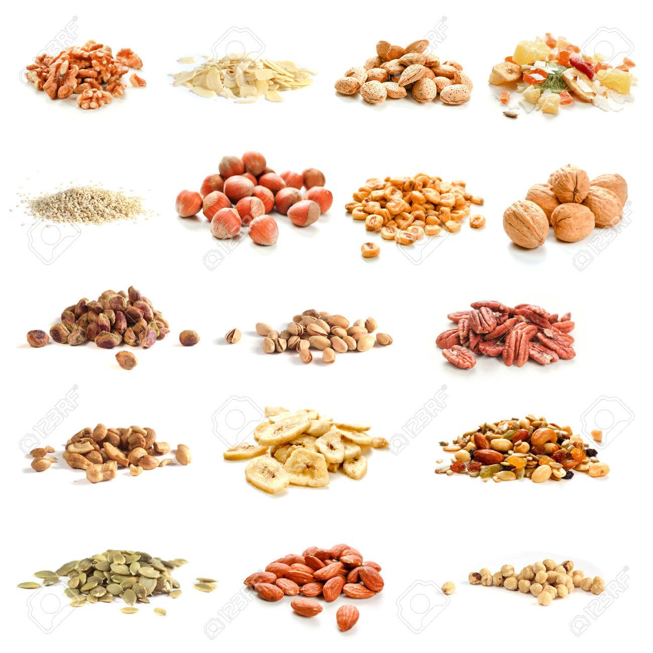 Collection Of Nuts Seeds And Dried Fruits On White Background Stock Photo Picture And Royalty Free Image Image 25275418