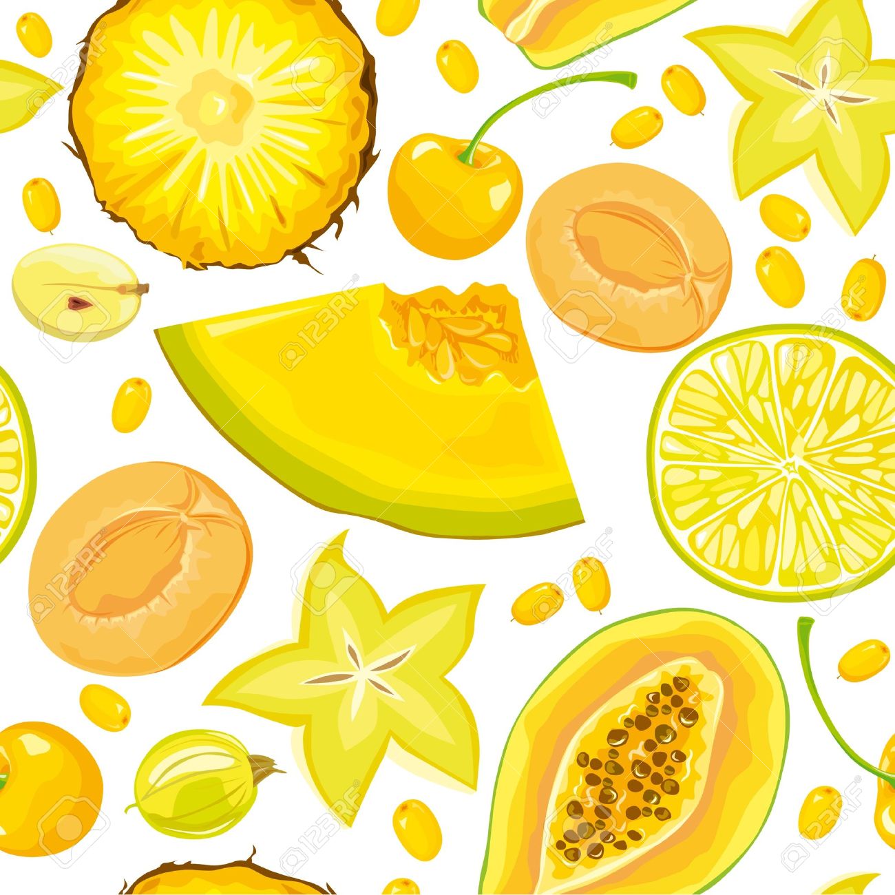 黄色いフルーツとベリーのシームレスなパターン のイラスト素材 ベクタ Image