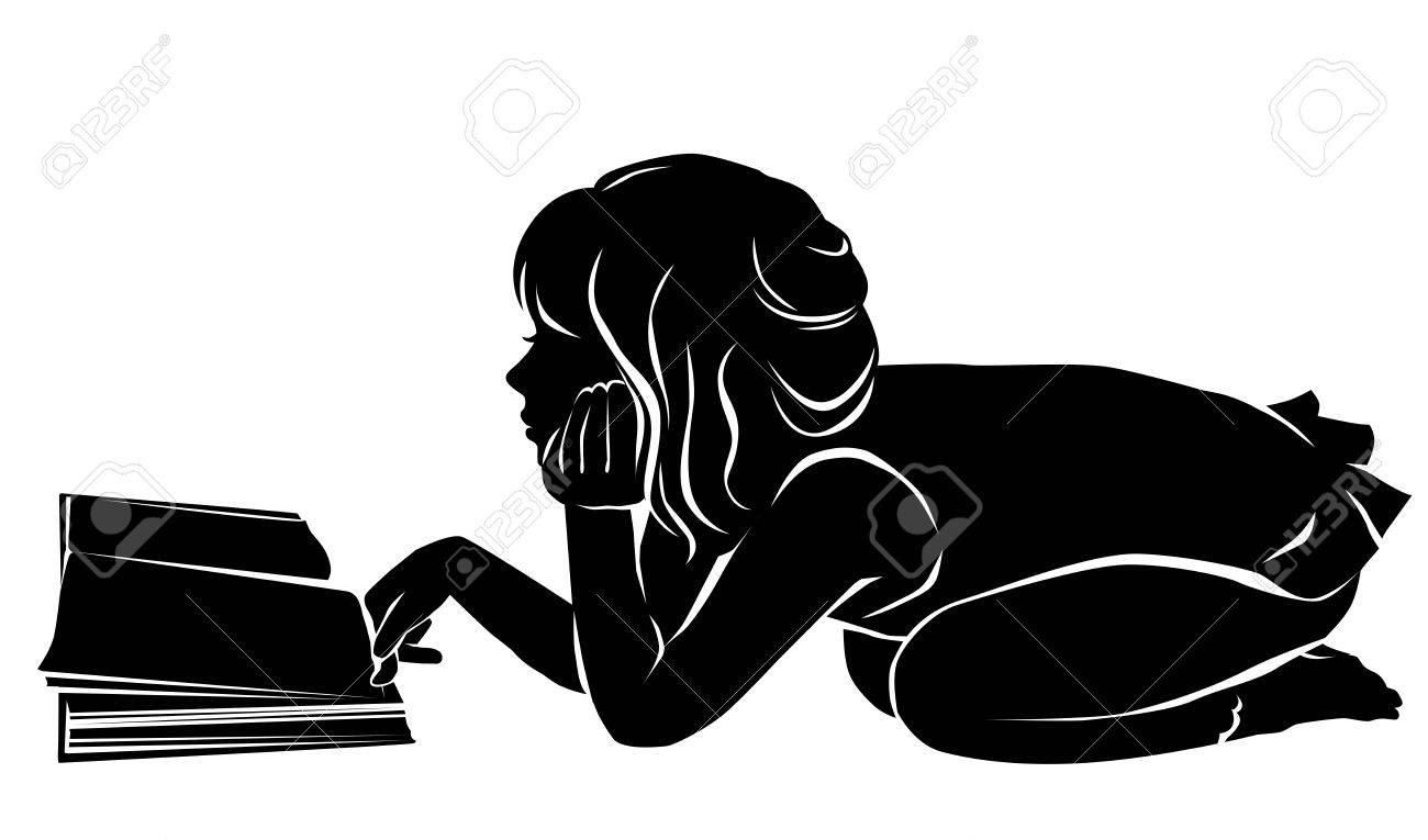 Silhouette Little Girl Reading Book. Royalty Free SVG, Cliparts, Vectors,  and Stock Illustration. Image 72814861., image size:1300x765
