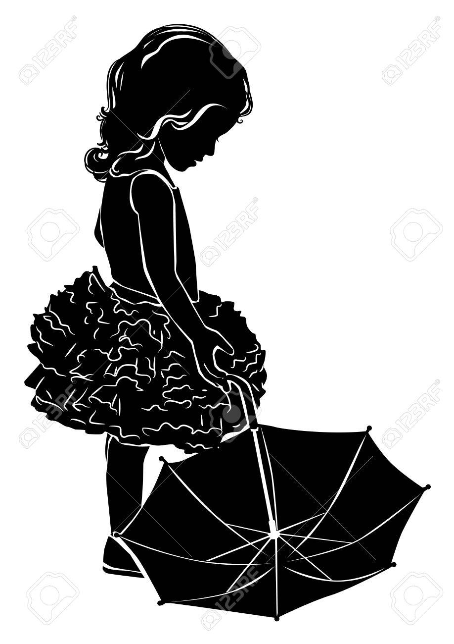 傘を持つ少女をシルエットします のイラスト素材 ベクタ Image