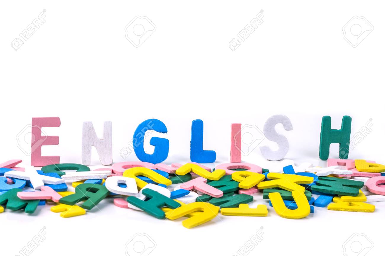 かわいい色の英語は英語学習の概念のための白い背景の上木製 の写真素材 画像素材 Image