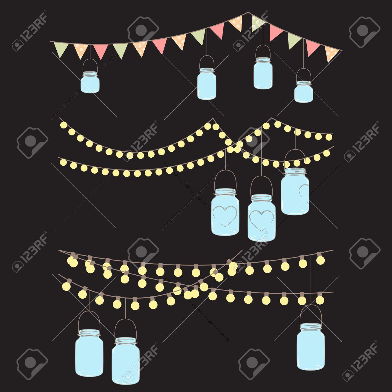 Vector Set of Hanging Glass Jar Lights and Bunting - 29966229 Vector Set of Hanging Glass Jar Lights and Bunting - 29966229