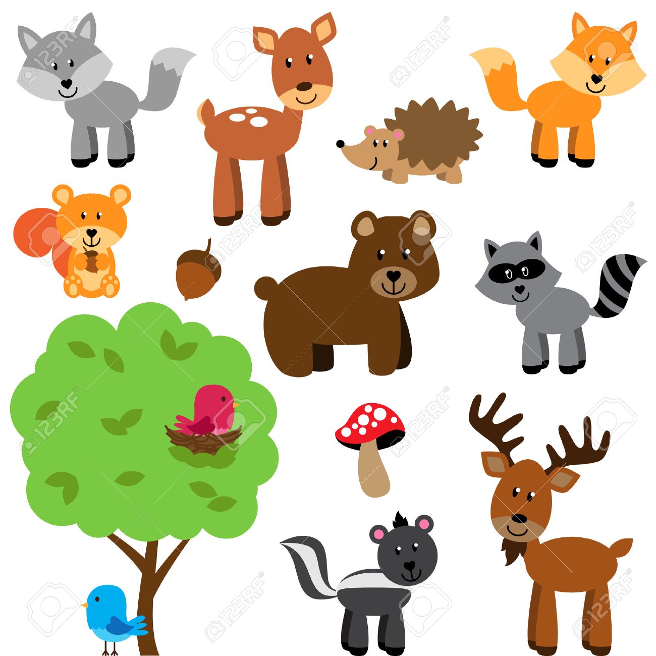Vector Set of Cute Woodland and Forest Animals - 29966253 Vector Set of Cute Woodland and Forest Animals - 29966253