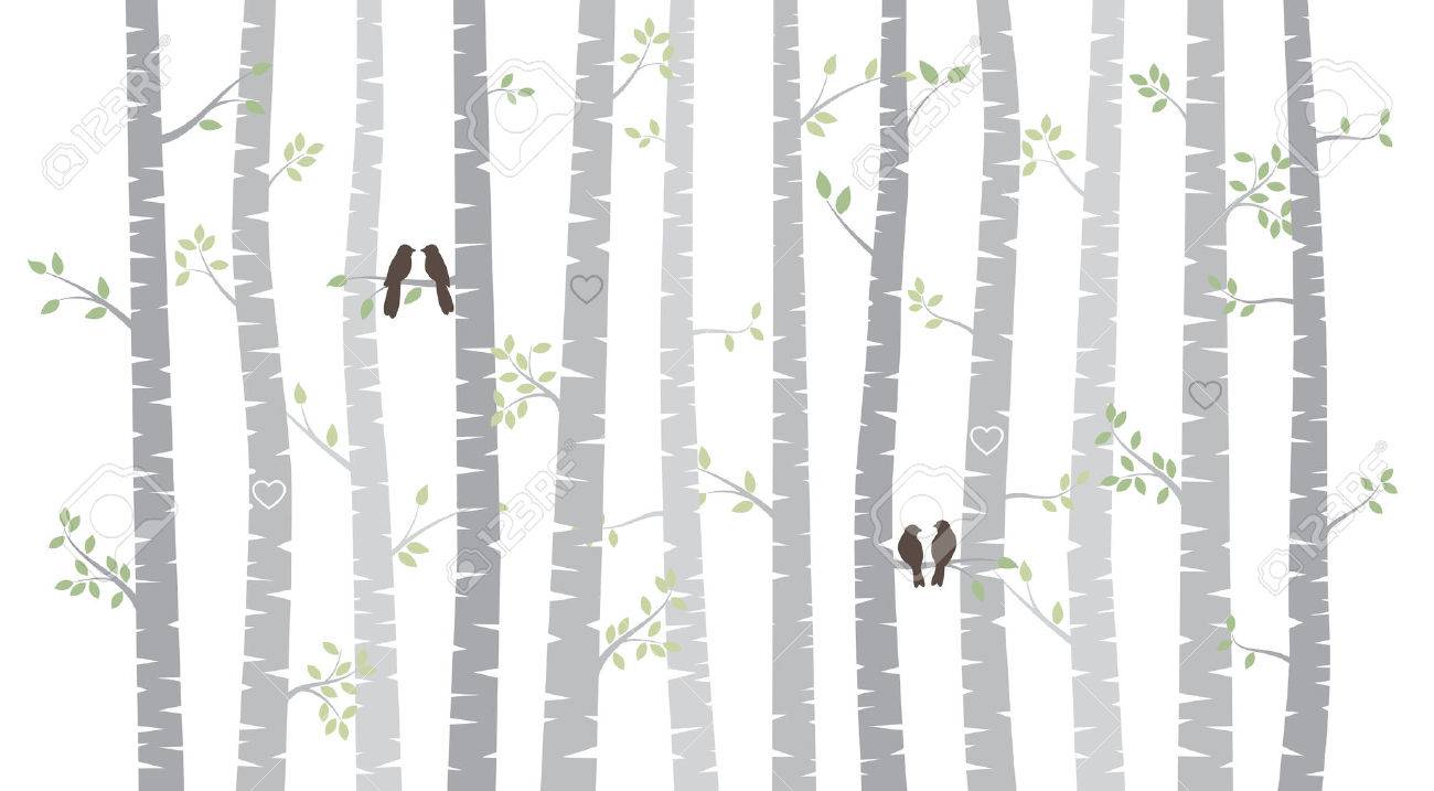 ベクトル白樺や秋の紅葉との愛の鳥のアスペンの木のイラスト素材 ベクタ Image 31787397
