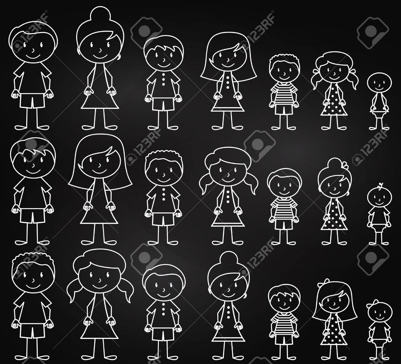 Set of Cute and Diverse Chalkboard Stick People in Vector Format - 39636811 Set of Cute and Diverse Chalkboard Stick People in Vector Format - 39636811