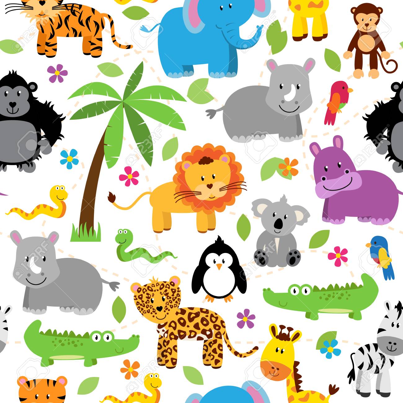 Seamless, Tileable Jungle or Zoo Animal Themed Background Patterns - 40619389 Seamless, Tileable Jungle or Zoo Animal Themed Background Patterns - 40619389