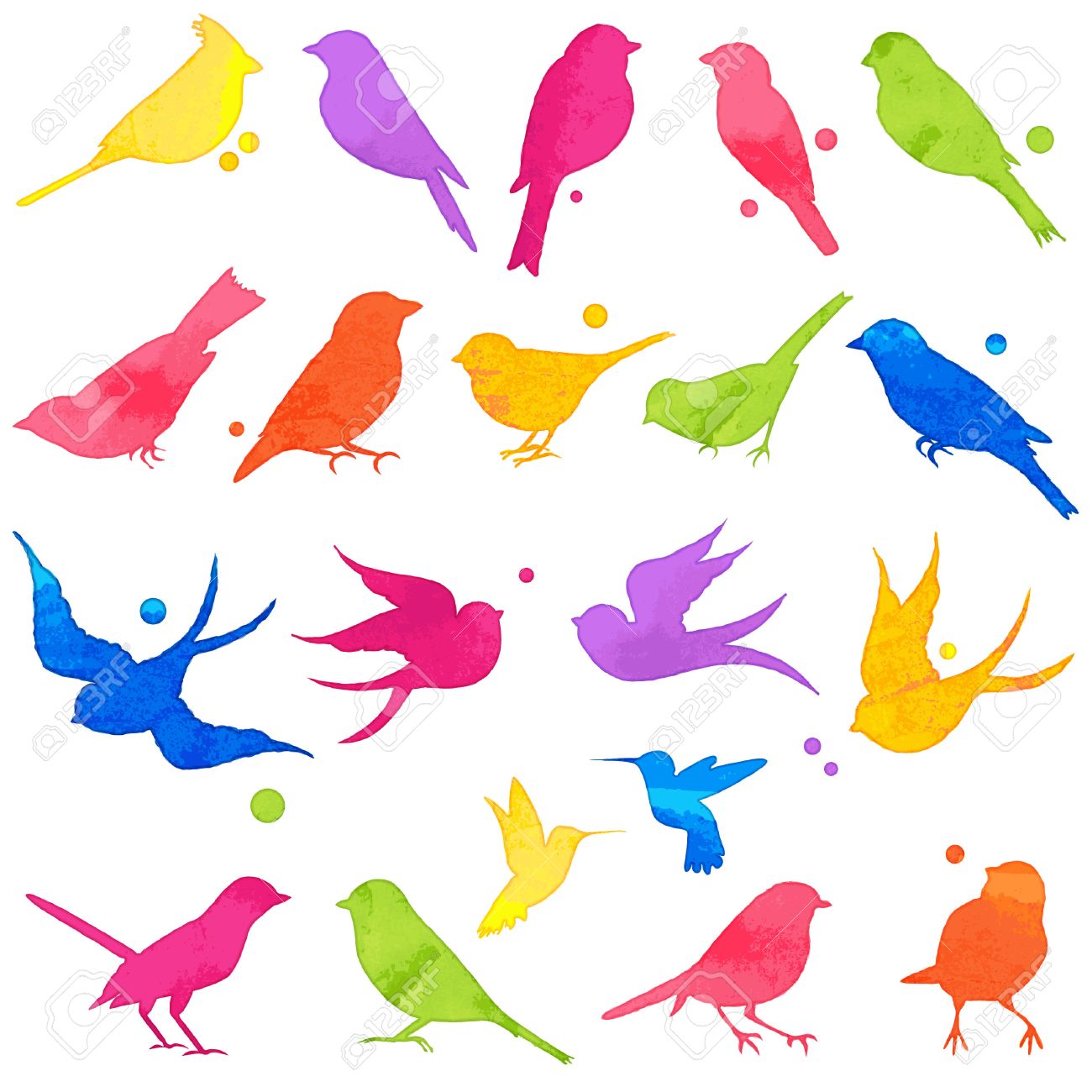 Vector Collection of Bright Watercolor Bird Silhouettes - 43151730 Vector Collection of Bright Watercolor Bird Silhouettes - 43151730