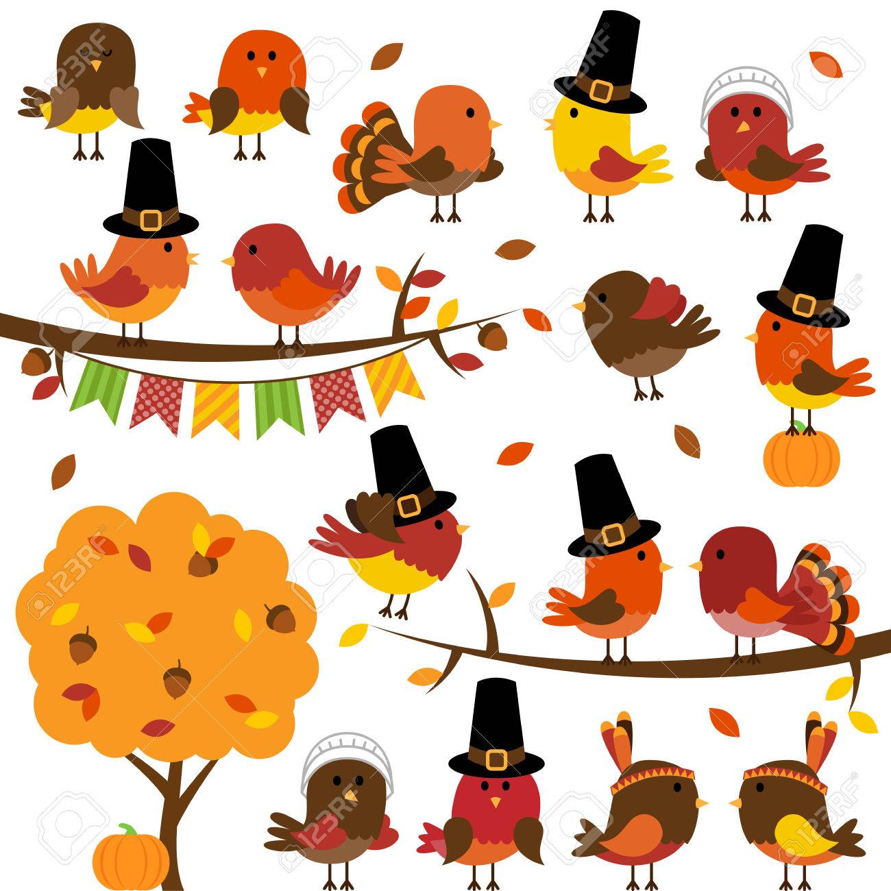Vector Collection of Cute Thanksgiving and Autumn Birds - 44554486 Vector Collection of Cute Thanksgiving and Autumn Birds - 44554486