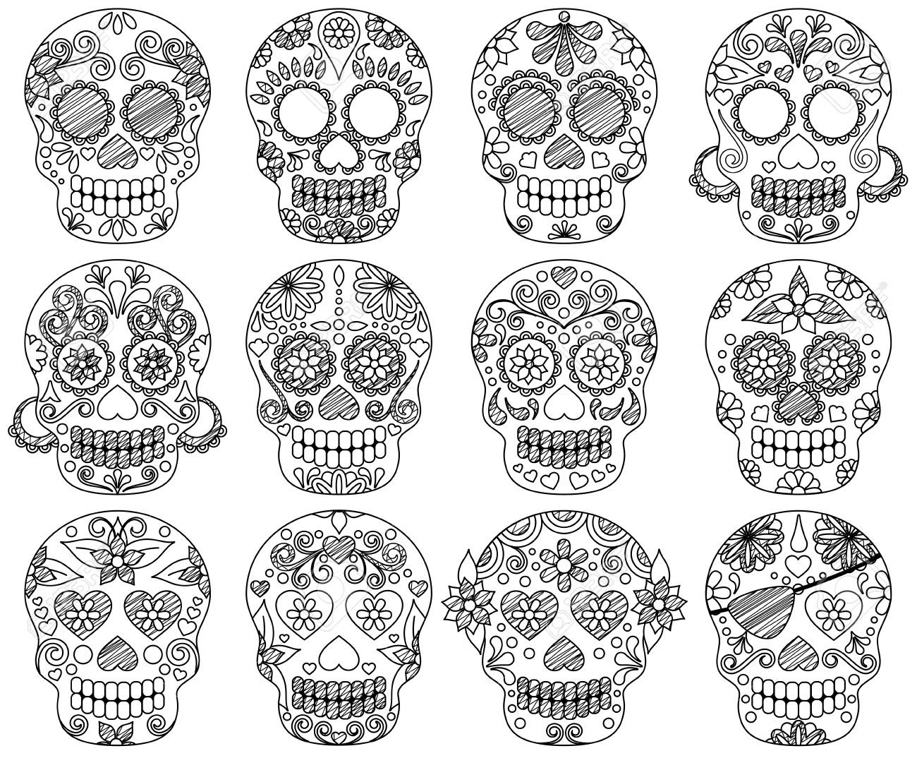 Vector Collection of Doodle Day of the Dead Skulls or Sugar Skulls - 45944596 Vector Collection of Doodle Day of the Dead Skulls or Sugar Skulls - 45944596