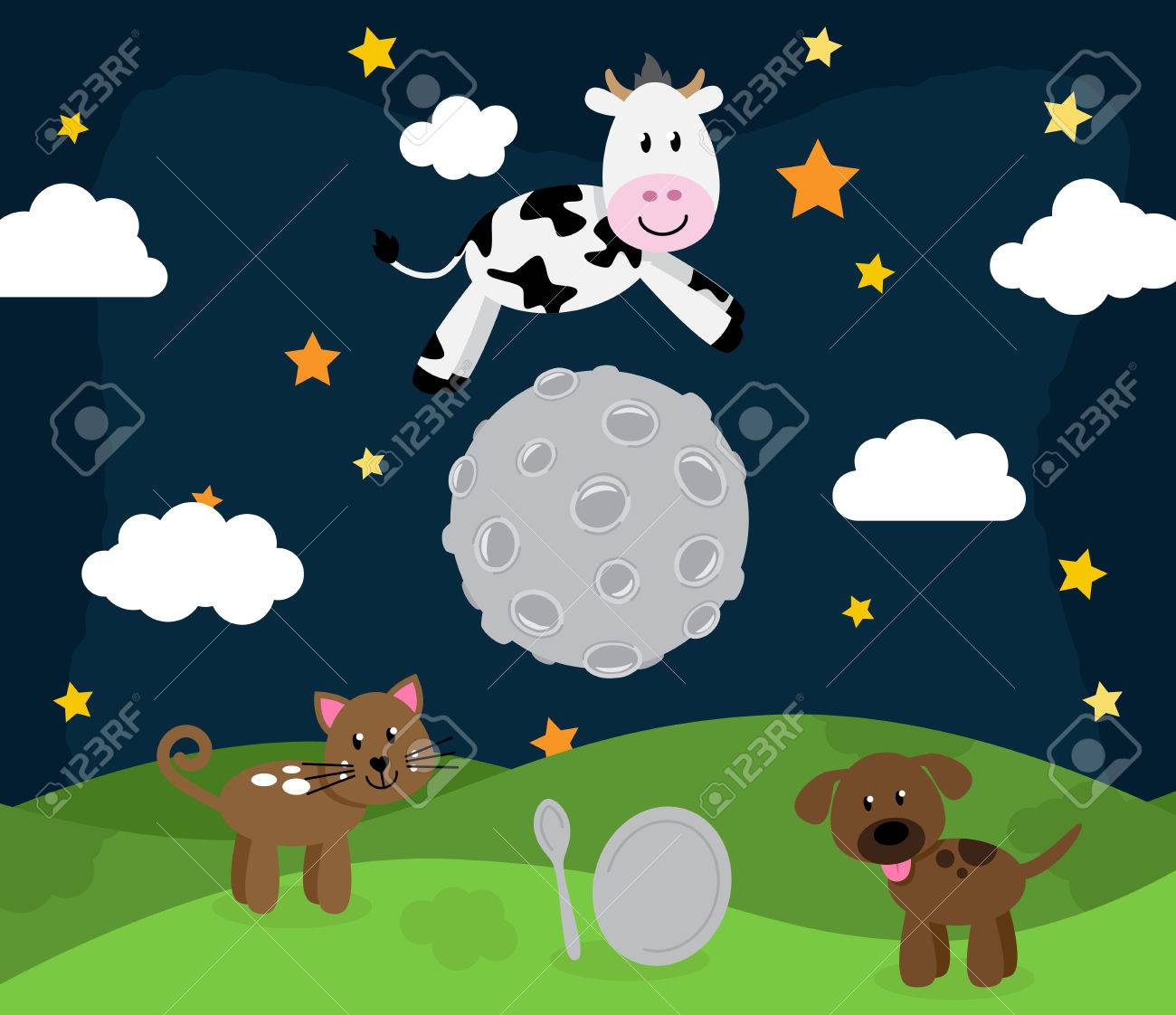 Kuh springt ueber die mondbilder