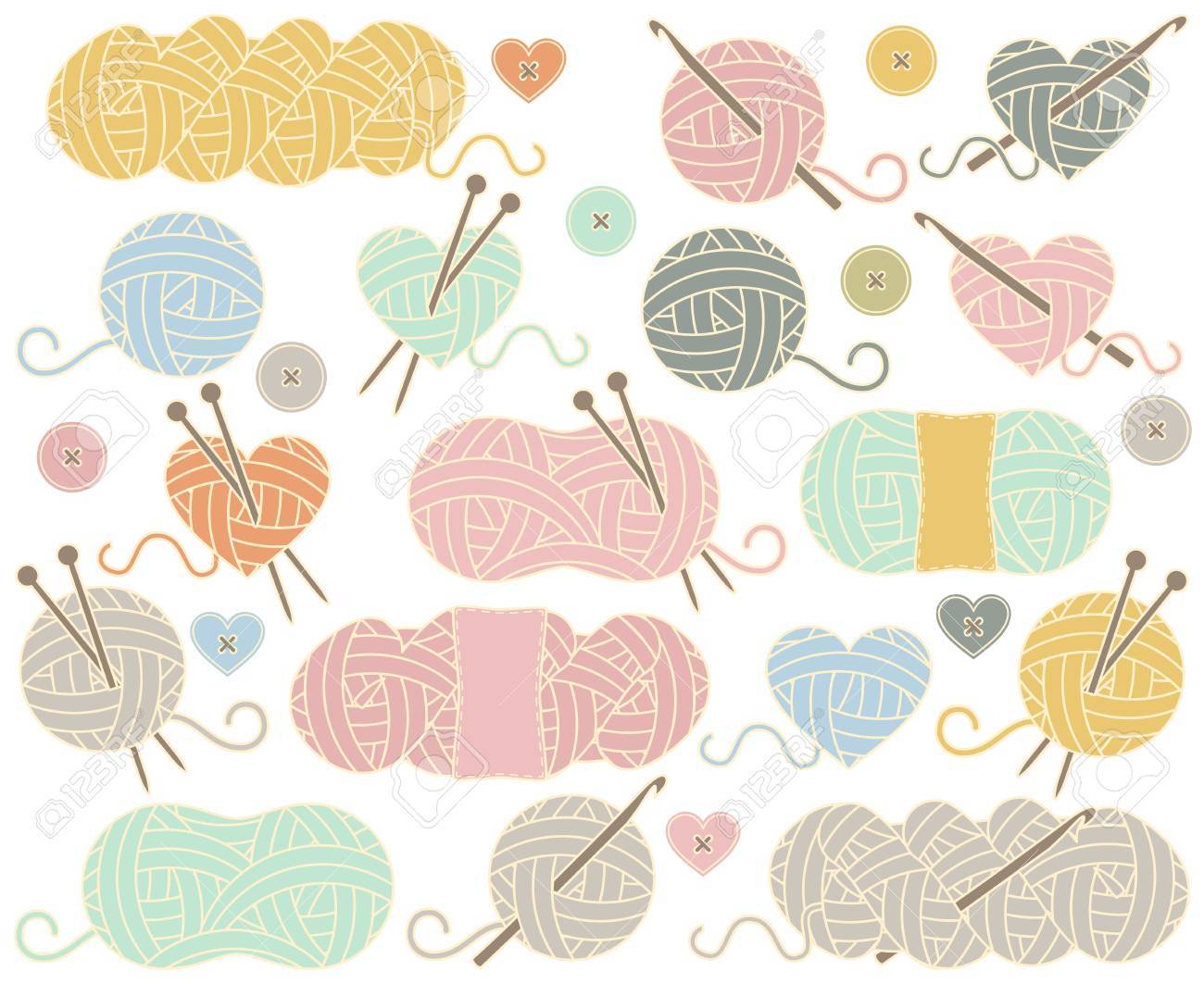 編みとかぎ針編みの毛糸や糸の綛糸のボールのかわいいコレクションのイラスト素材 ベクタ Image 編みとかぎ針編みの毛糸や糸の綛糸のボールのかわいいコレクションのイラスト素材 ベクタ Image