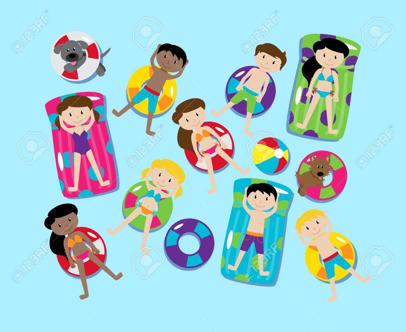 Pool Party Oder See Party Vector Set Einschliesslich Kinder Und