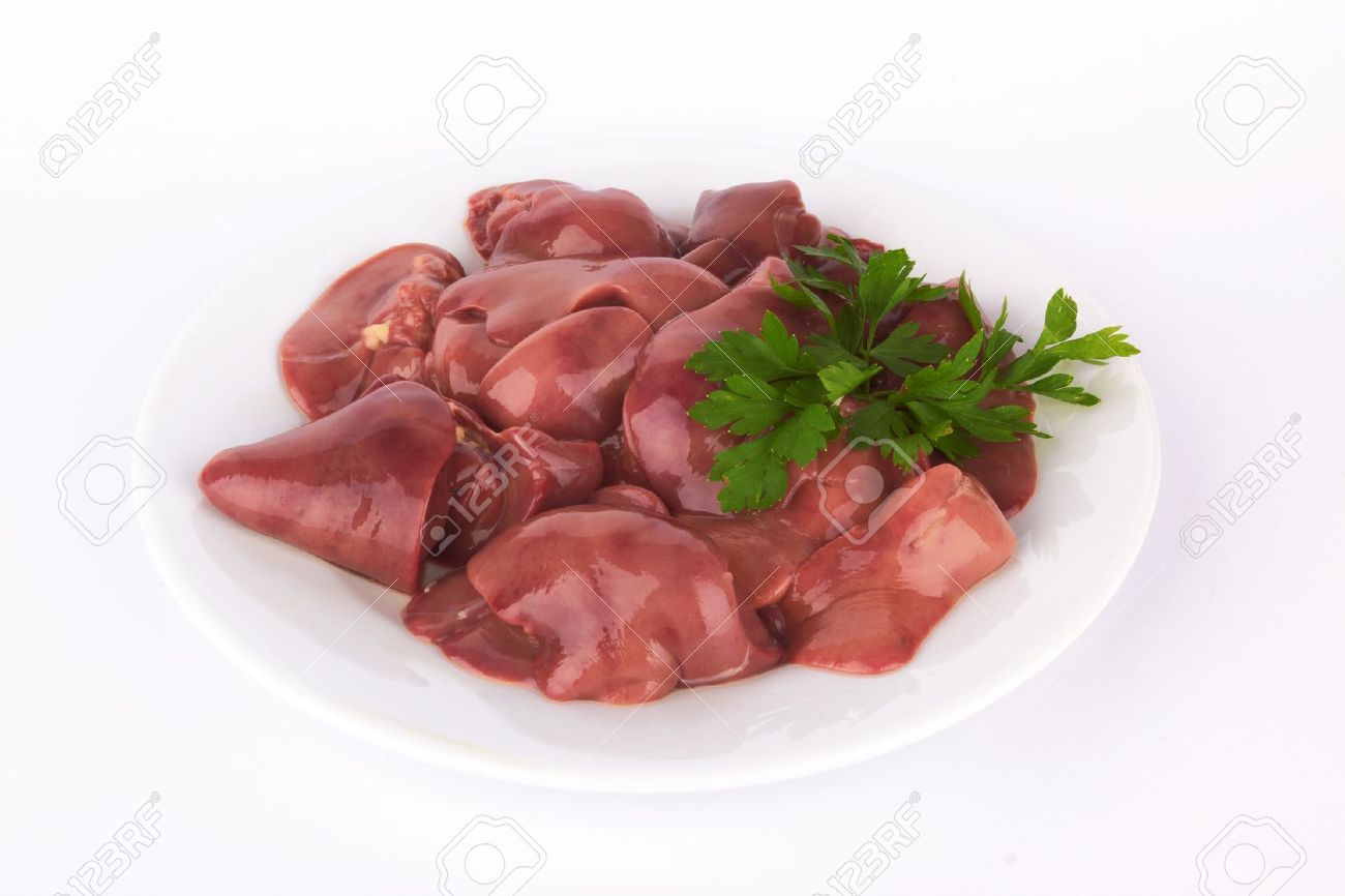 Fresh Raw Chicken Liver On White