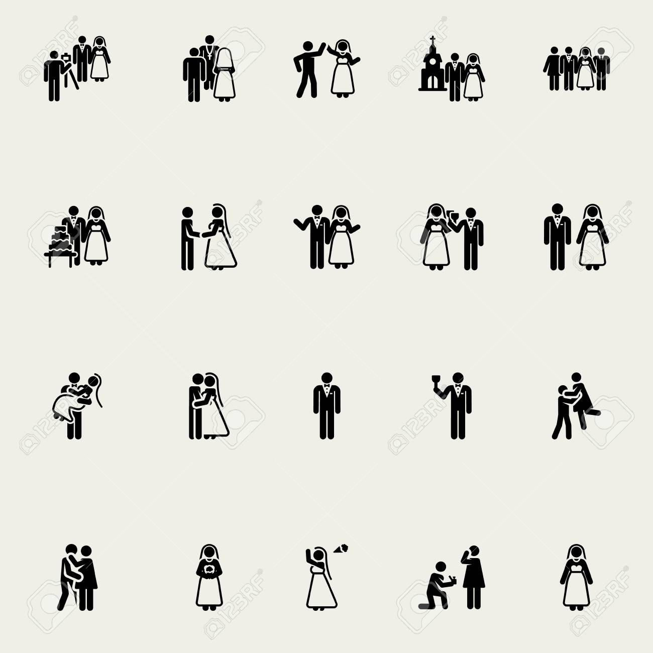 wedding stick figures vector design elements monochrome royalty