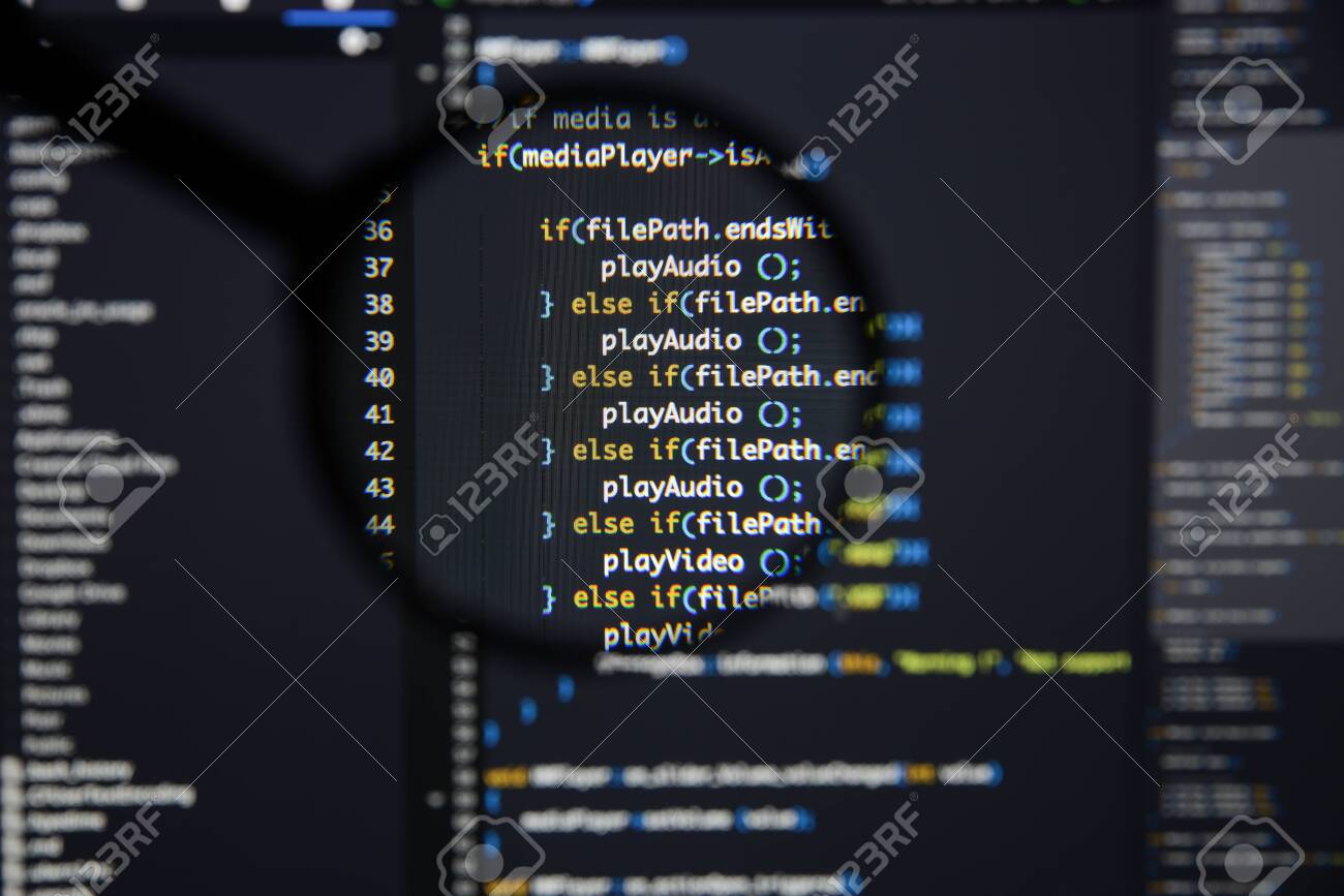 Programing workflow Abstract Algorithm Concept Code Visible Under Magnifying Lens Variation Number 50 Lines of c/c+ Code Developing Screen KwikMedia Poster Reproduction of Real c/c+ Programing workflow Abstract Algorithm Concept Code Visible Under Magnifying Lens Variation Number 50 Lines of c/c+ Code Developing Screen KwikMedia Poster Reproduction of Real c/c+