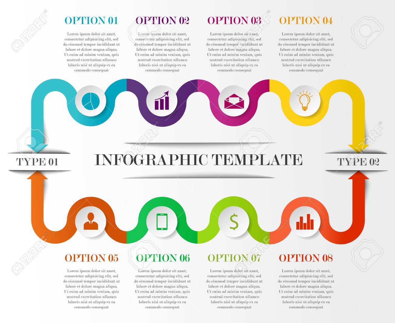 business timeline infographic template with icons and text can