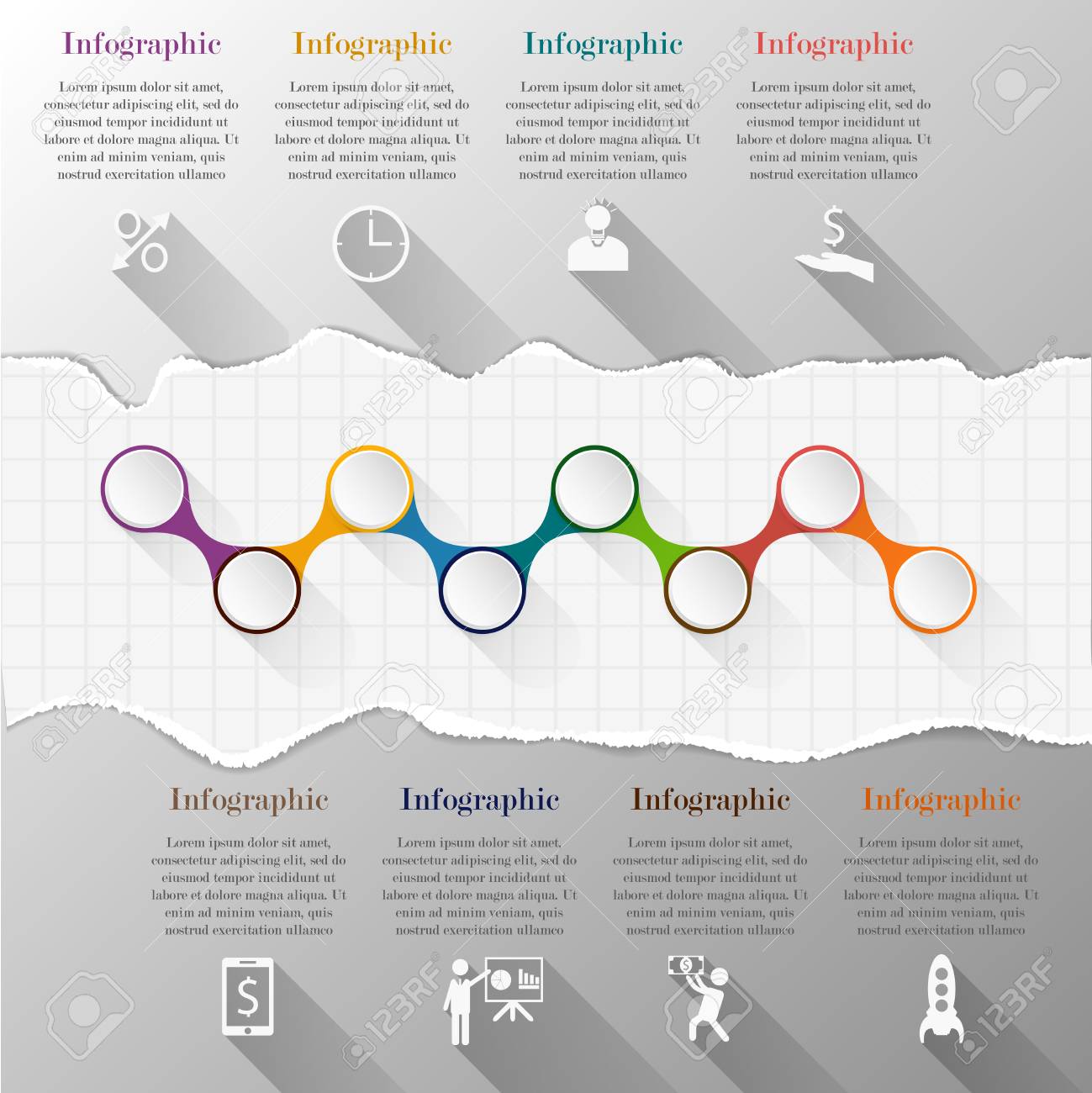 timeline infographic template with torn paper template for diagram