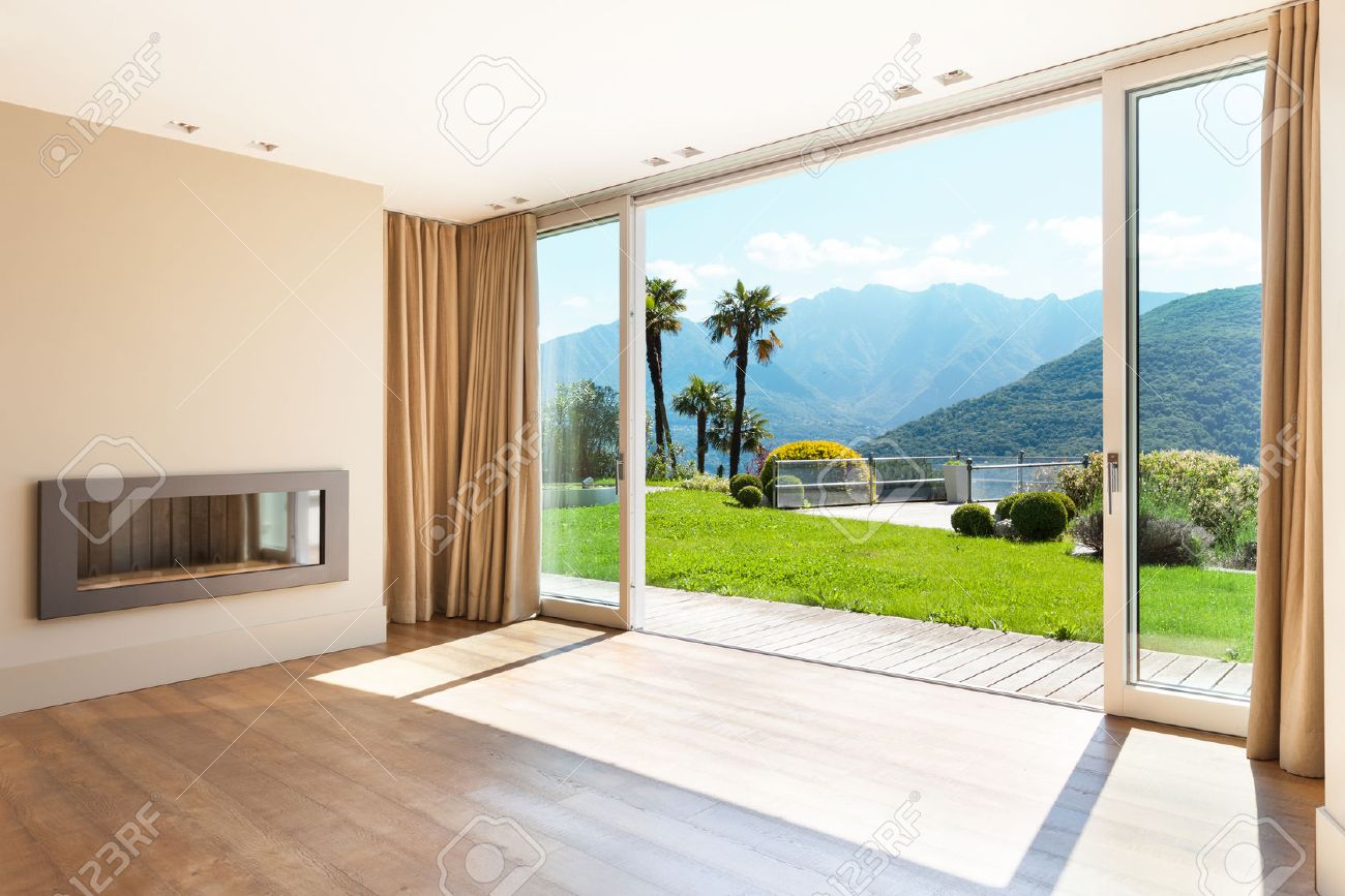 Architecture, Empty Living Room With Large Windows Stock Photo, Picture and  Royalty Free Image. Image 44146019., image size:1300x867