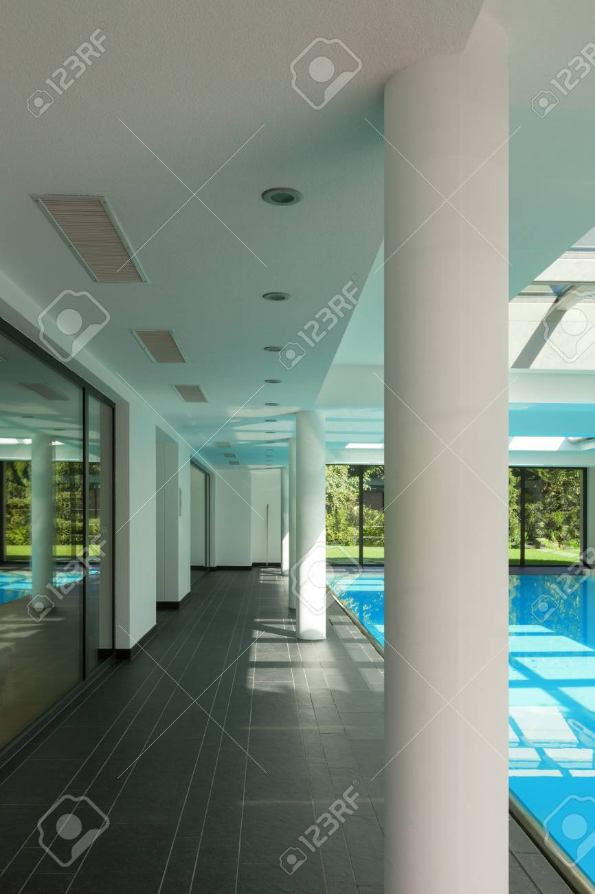 Indoor Swimming Pool Of A Modern House With Spa Stock Photo
