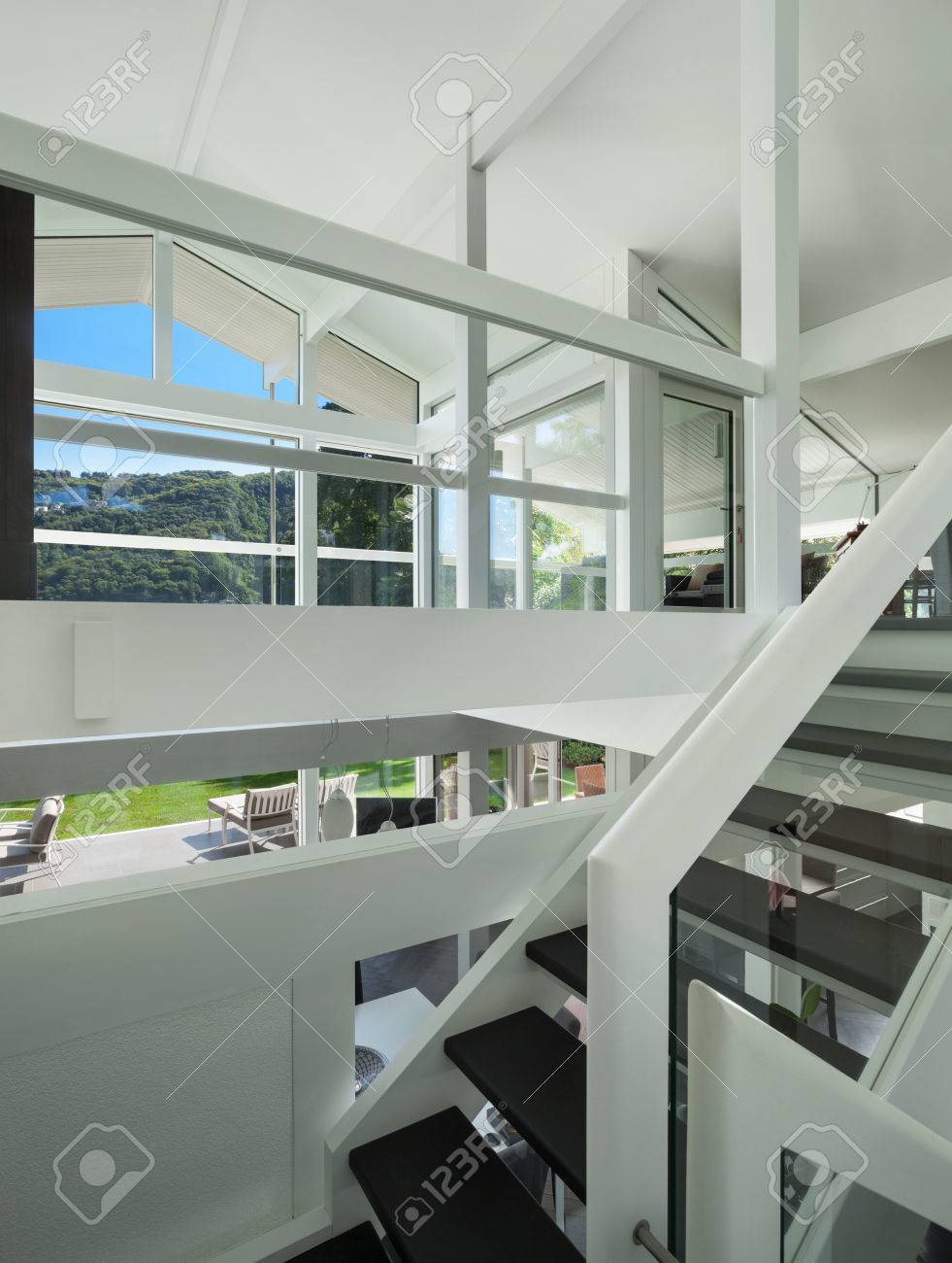 Architecture open space of a modern house staircase stock photo 49781388