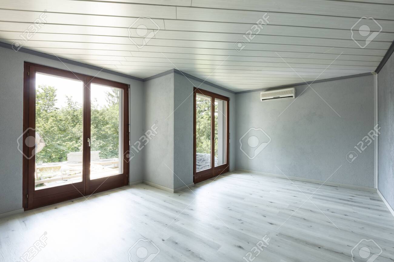Empty Room With Grey Walls And Parquet Elegant Room Nobody