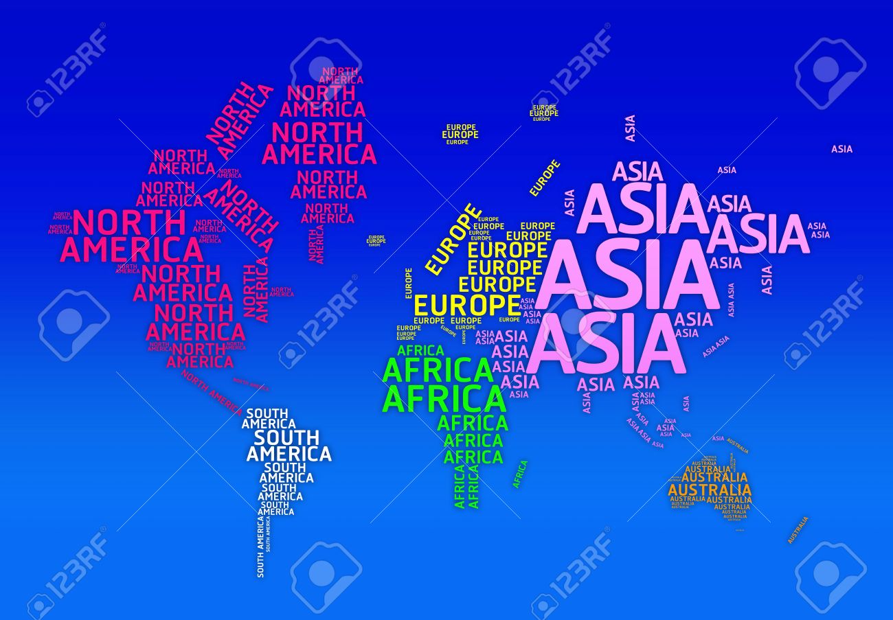 world map with names of continents typo map continents asia europe africa
