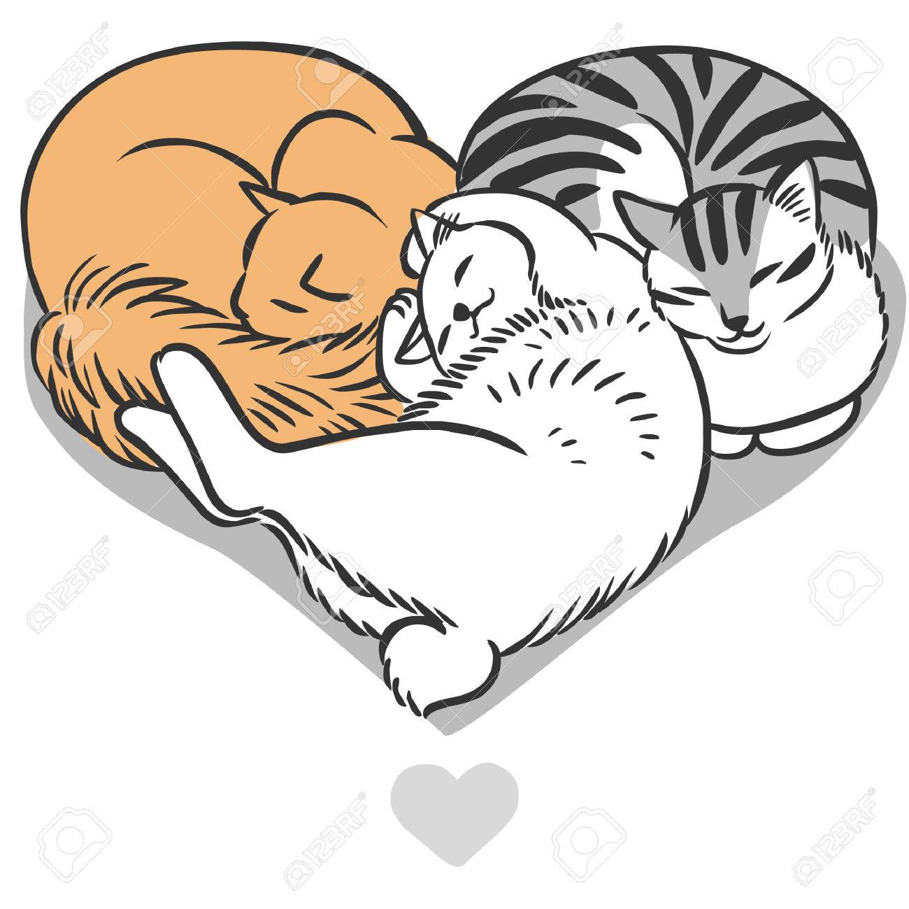 3 匹の猫のハートの形で横になっています ベクトル手描き下ろしイラストのイラスト素材 ベクタ Image 3 匹の猫のハートの形で横になっています ベクトル手描き下ろしイラストのイラスト素材 ベクタ Image