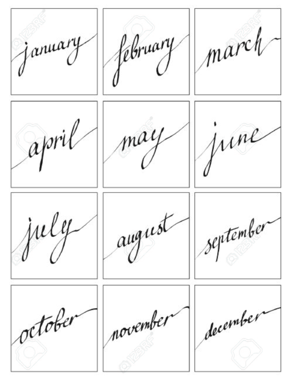 月の名前を手書き 12 月 1 月 2 月 3 月 4 月 5 月 6 月 7 月 8 月 9 月 10 月 11 月 カレンダーのレタリング ベクトルのセット のイラスト素材 ベクタ Image