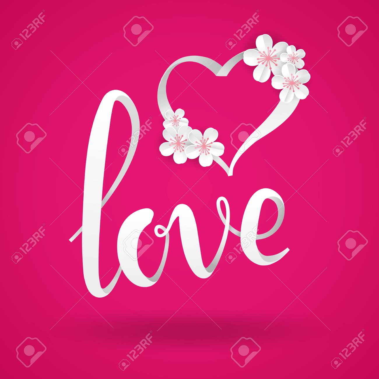 Love Pink Paper Letter Flower Heart Background Happy Valentines