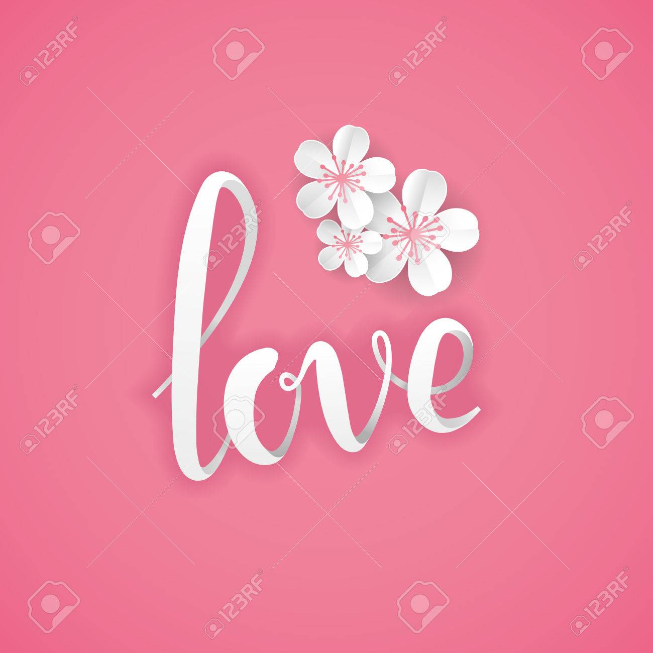 Love Pink Paper Letter Flower Background Happy Valentines Day Love Pink Paper Letter Flower Background Happy Valentines Day