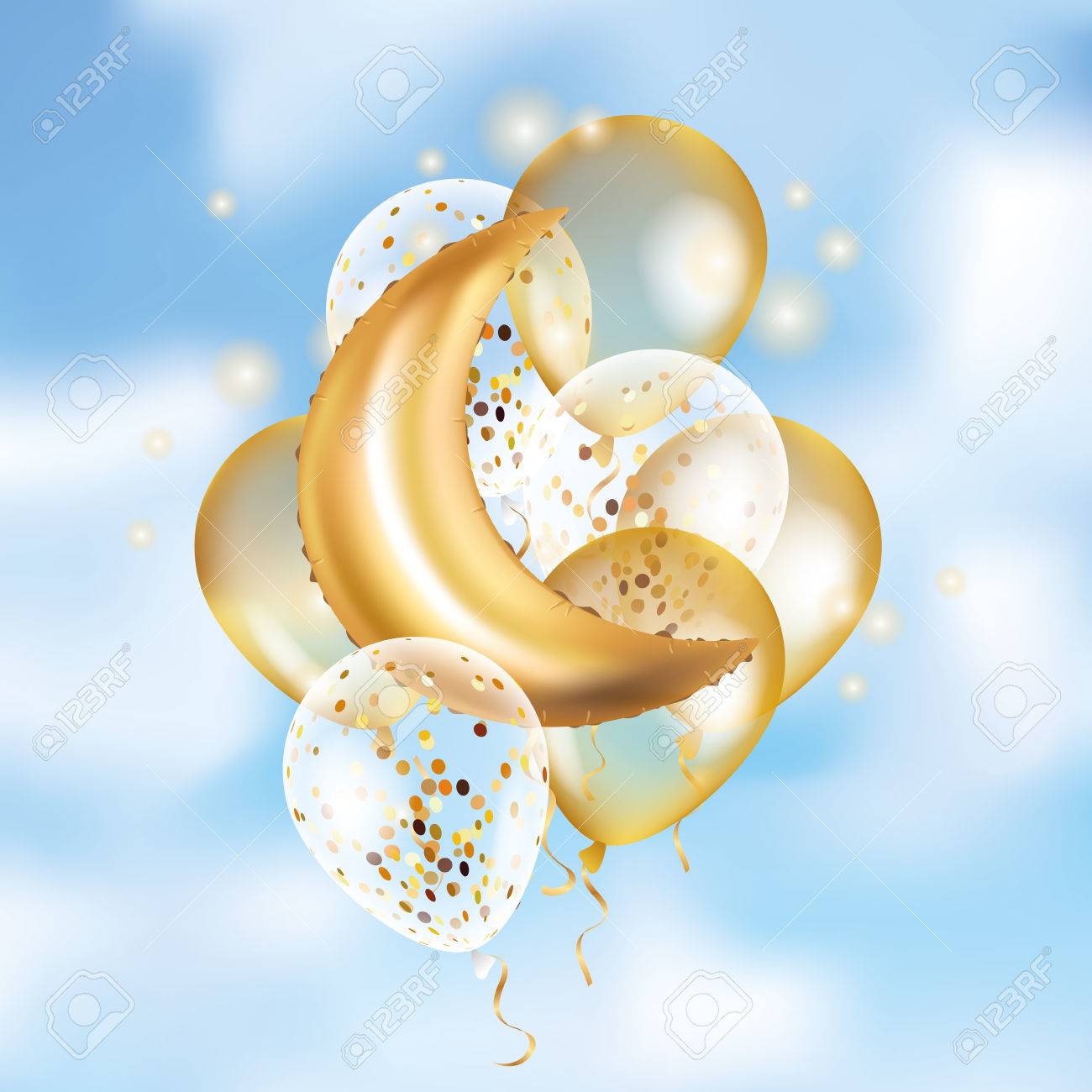gold crescent moon balloon ramadan royalty free cliparts vectors