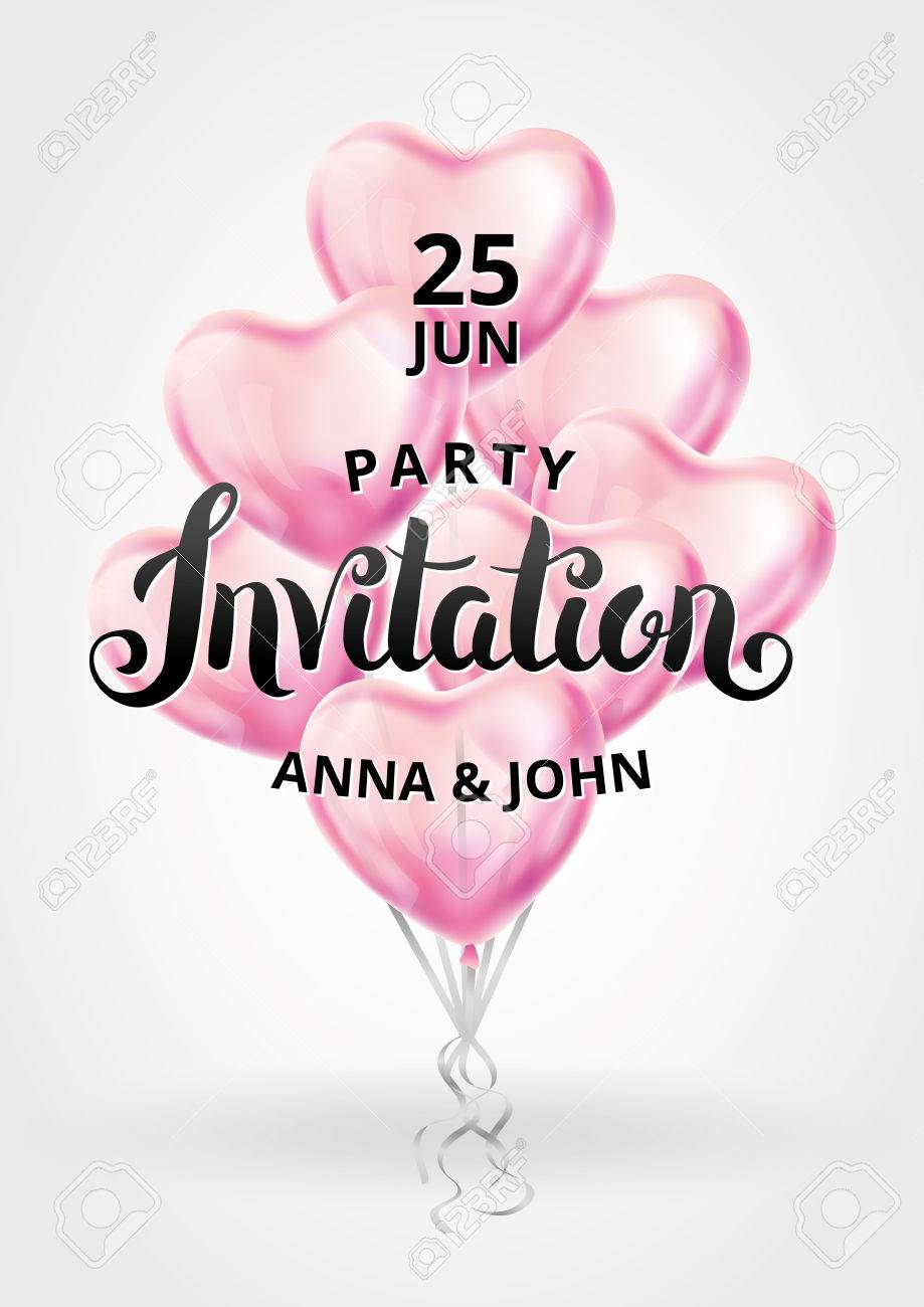 heart balloon party invitation happy birthday banner pink heart balloon party invitation