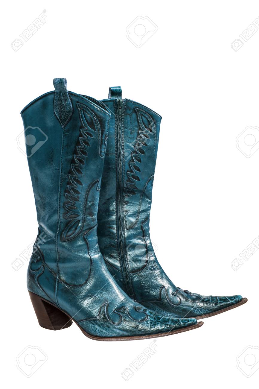 white and blue cowboy boots