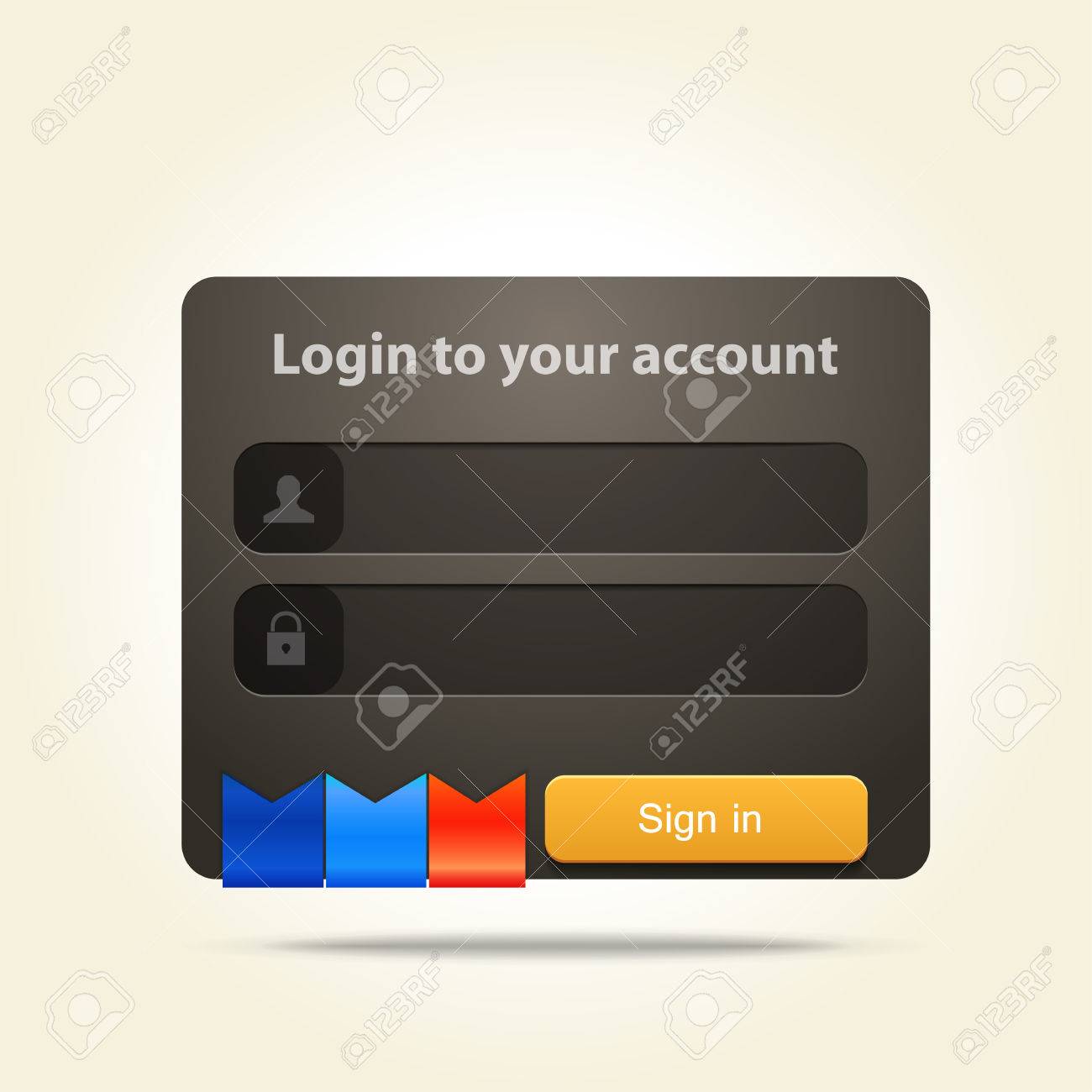 illustration of login window with place for text and social media place card account