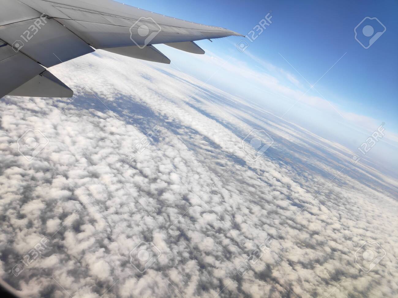 View Outside Plane Window On Wing And Ceiling Stock Photo Picture