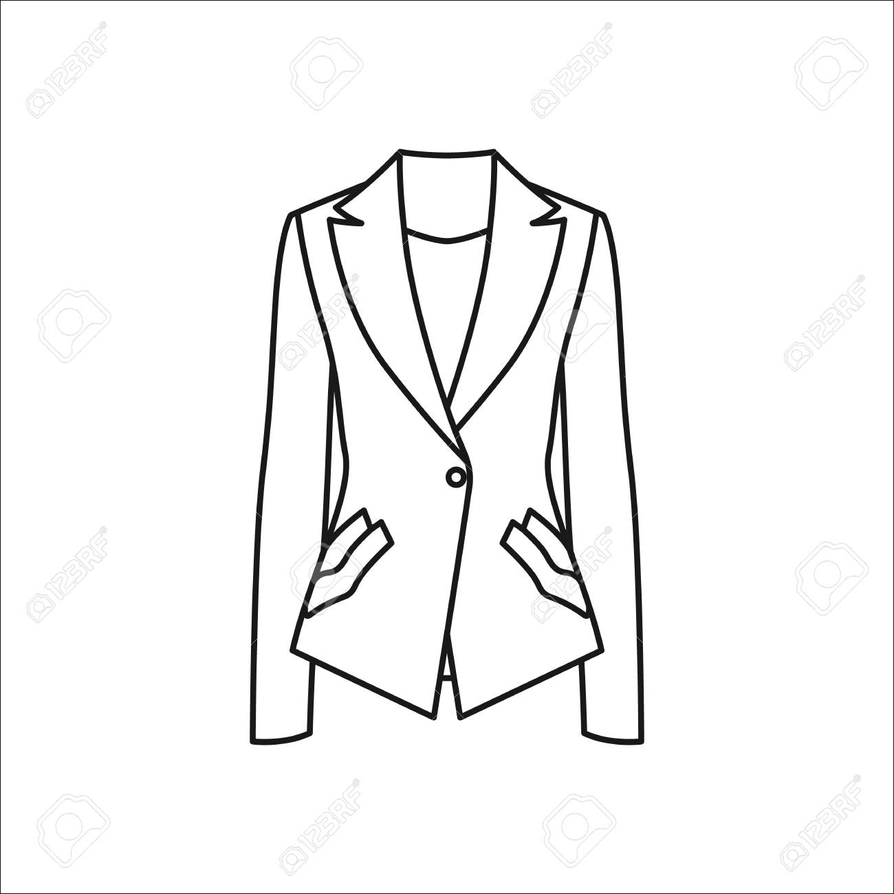 単純な線アイコンの背景にブレザーやジャケット シンボル女性のイラスト素材 ベクタ Image