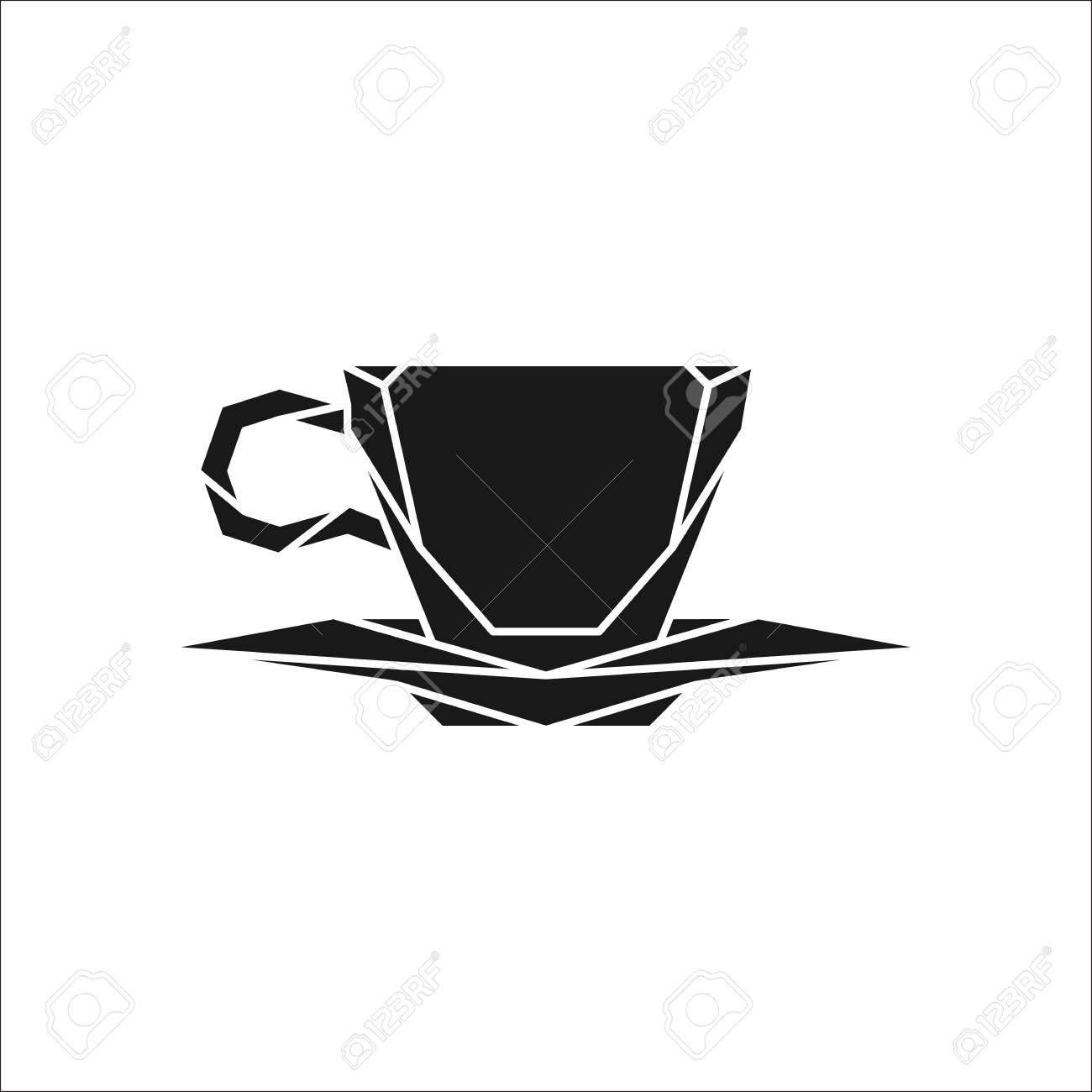 coffee tea cup on plate polygon silhouette logo icon on background