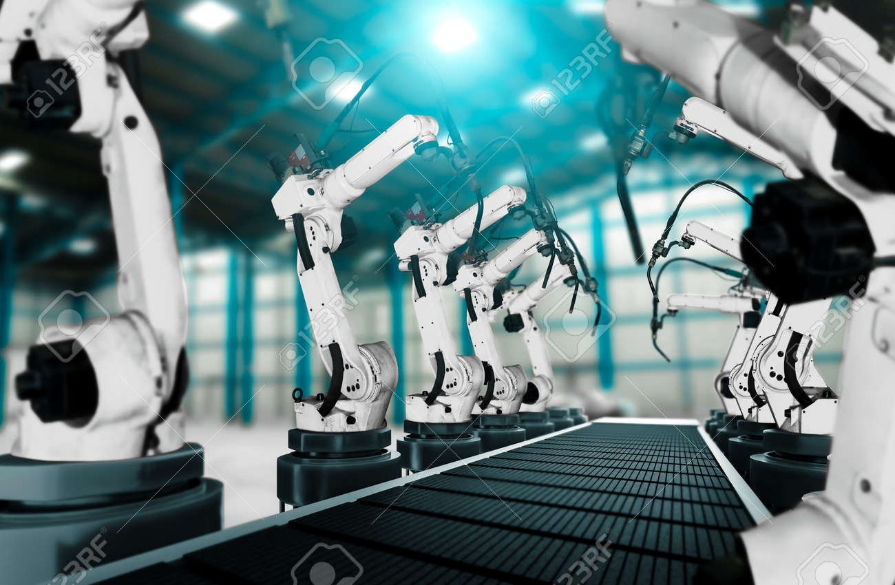 Mechanized industry robot arm for assembly in factory production line . Concept of artificial intelligence for industrial revolution and automation manufacturing process . - 171925636 Mechanized industry robot arm for assembly in factory production line . Concept of artificial intelligence for industrial revolution and automation manufacturing process . - 171925636