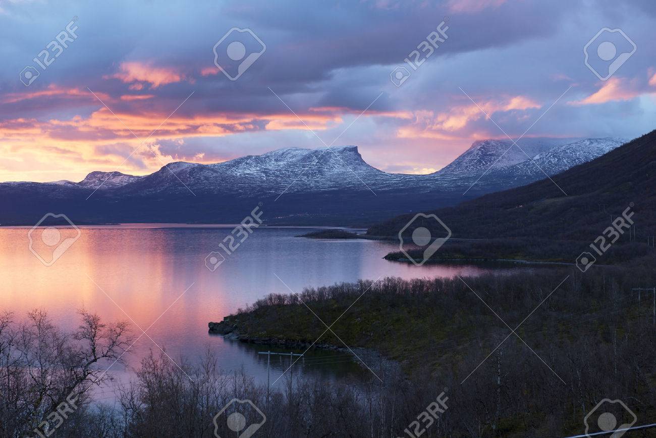 light morning to the viewpoint at abisko sweden stock photo