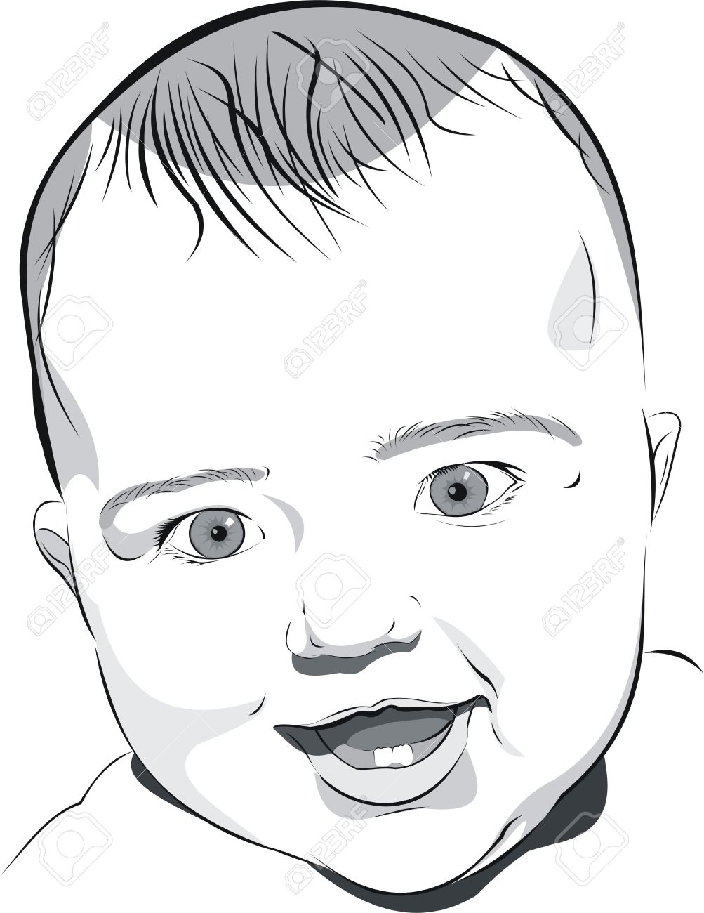 L Art Du Portrait En Noir Et Blanc Illustration De Six Mois Smiley Bebe Clip Art Libres De Droits Vecteurs Et Illustration Image
