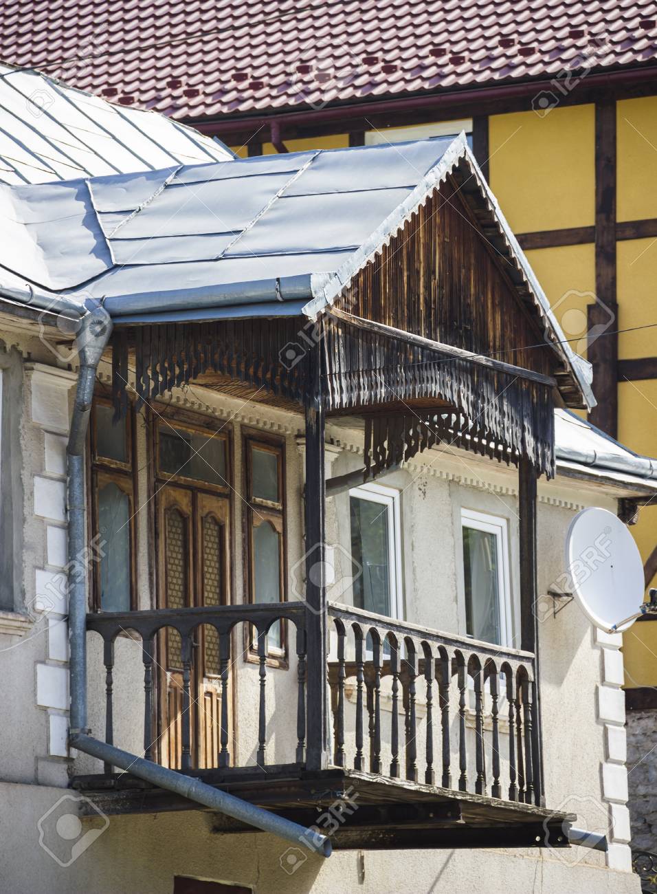 The Old Fashioned Wooden Balcony At The Second Floor Of Building Stock Photo Picture And Royalty Free Image Image 98529947