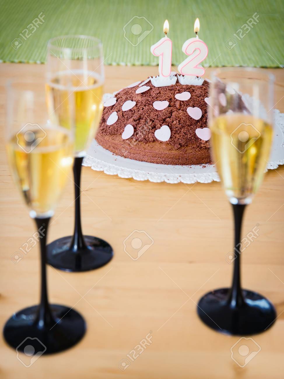 Glasses Of Champagne With Chocolate Cake Stock Photo Picture And Royalty Free Image Image
