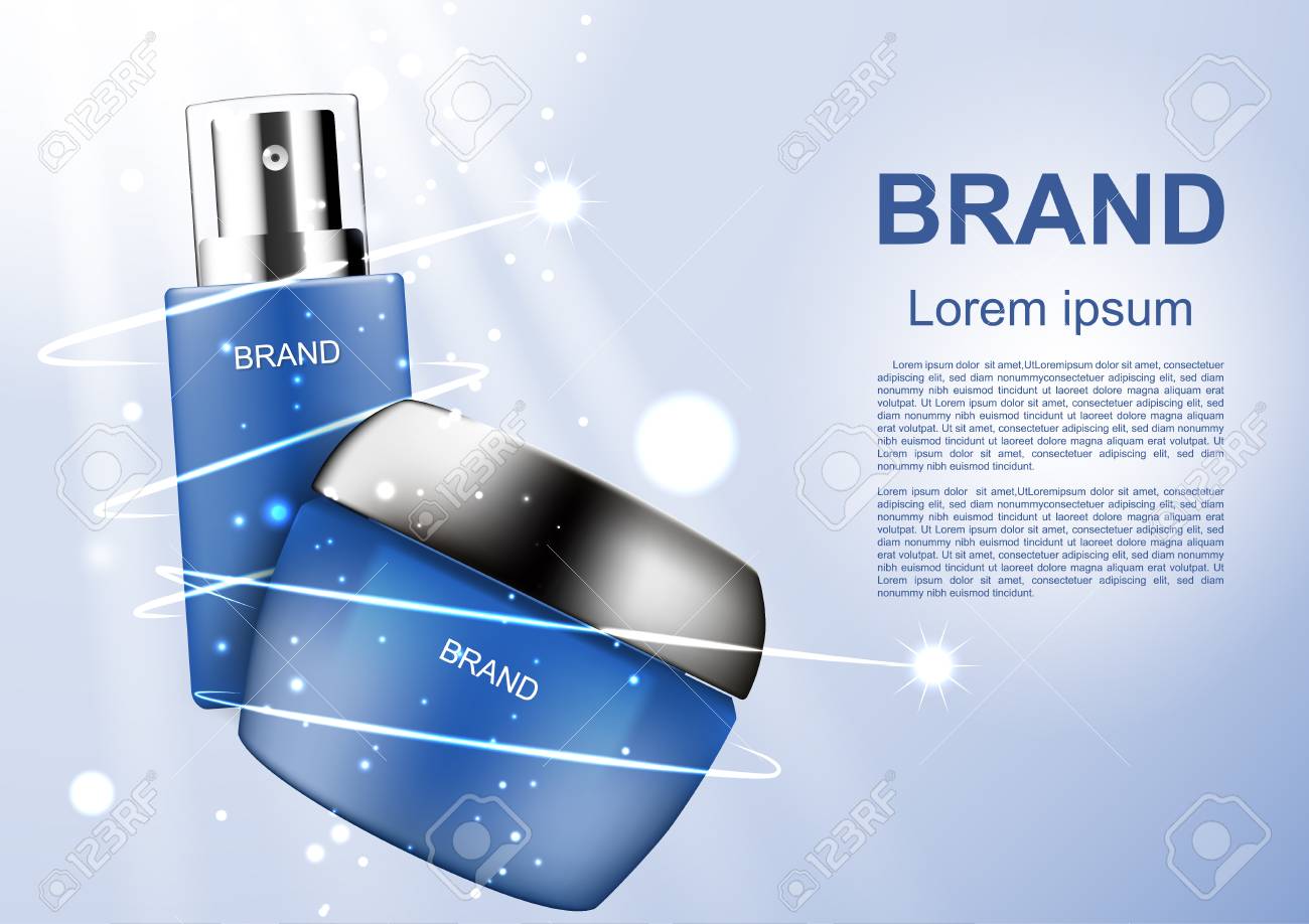 化粧品広告テンプレート 小さな泡の光と輝く太陽光を持つ化粧品のイラスト素材 ベクタ Image