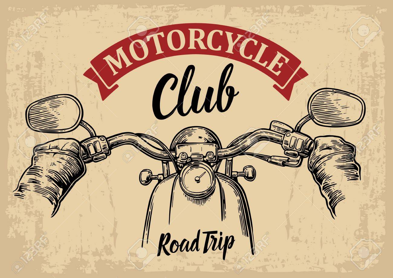 engraved illustration isolated on bright vintage background. For web, poster motorcycle club. Road Trip. - 53937901 engraved illustration isolated on bright vintage background. For web, poster motorcycle club. Road Trip. - 53937901