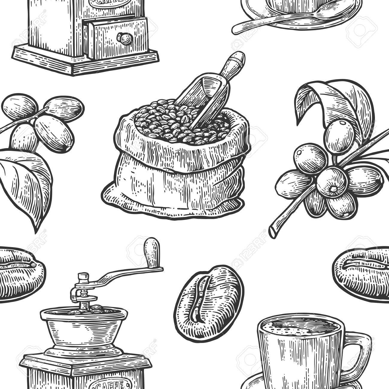 コーヒー 豆枝とのシームレスなパターン 黒と白の色です ビンテージ ベクトルの手の描かれたイラストを彫刻します 白い背景上に分離 のイラスト素材 ベクタ Image コーヒー 豆枝とのシームレスなパターン 黒と白の色です ビンテージ ベクトルの手の描かれたイラストを彫刻します 白い背景上に分離 のイラスト素材 ベクタ Image